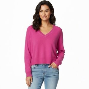 Elegant V-Neck Sweater in Bold Pink